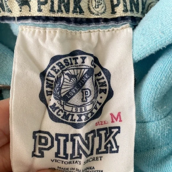 Vintage Y2K 00’s 08’ PINK Victoria's Secret Light Blue Peace Sign Zip Up Hoodie - Picture 15 of 16